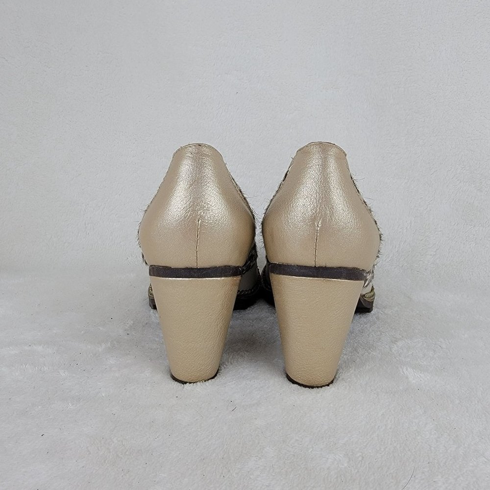 CULEKA Hand Made Beige Gold Leppard Calf Hair Leather Slip On Pump Size 8.5 Y2K - Picture 4 of 8